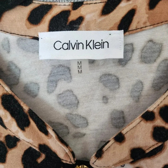 Calvin Klein Top Size Medium Multicolor Animal-Print Zipper-Neck Long Sleeve - Picture 5 of 11